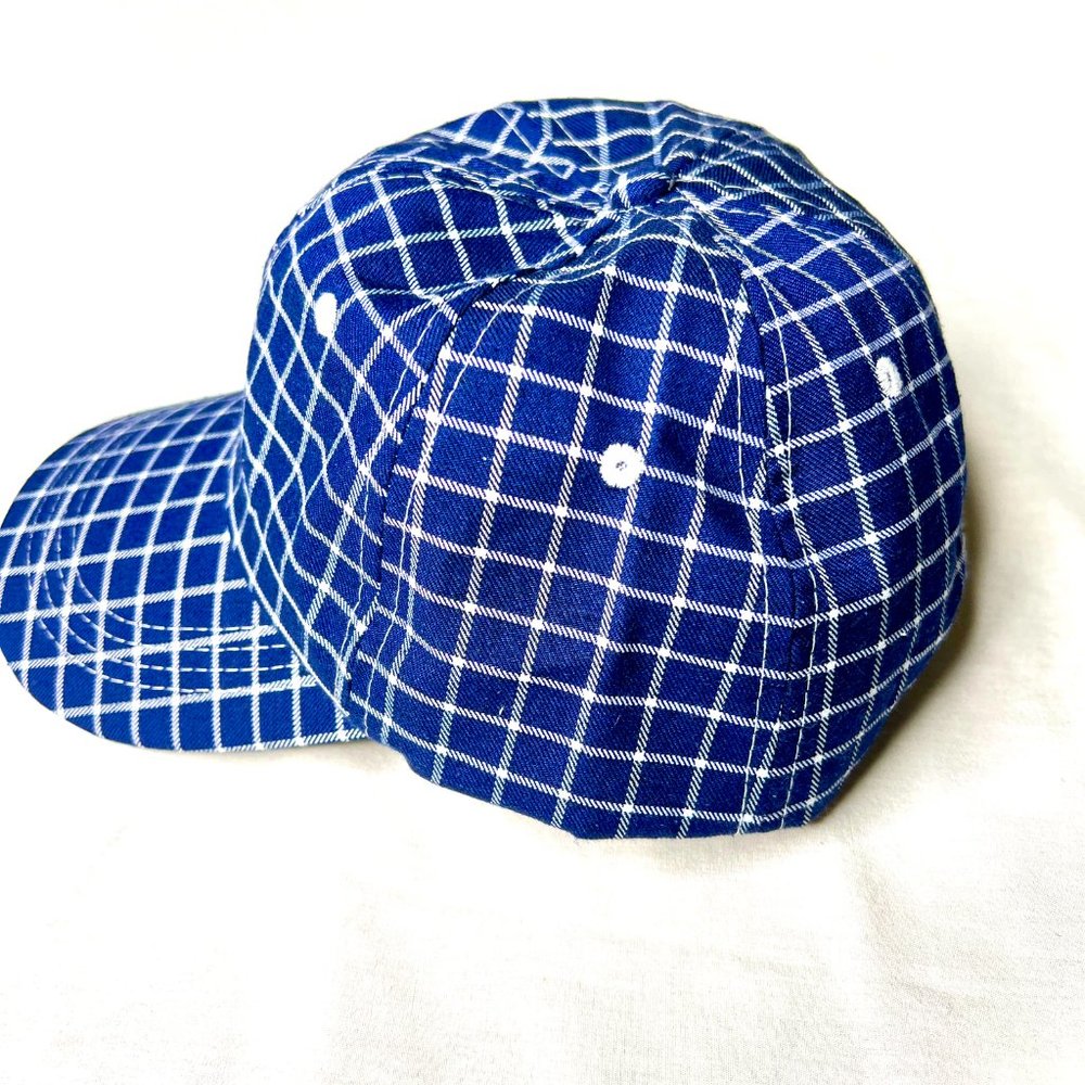 Blue Checkered Buckle Back Hat Coral Palms
